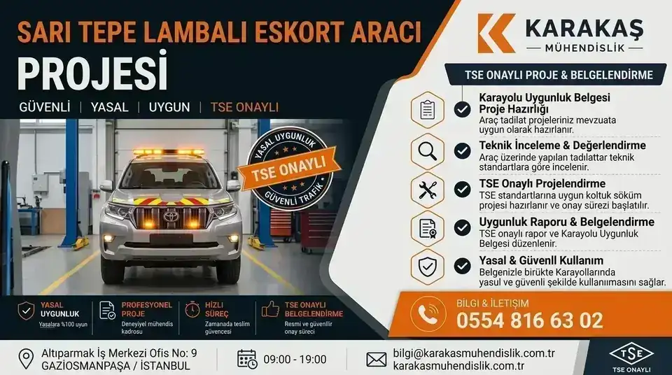 Sarı tepe lambalı eskort aracı için teknik montaj incelemesi